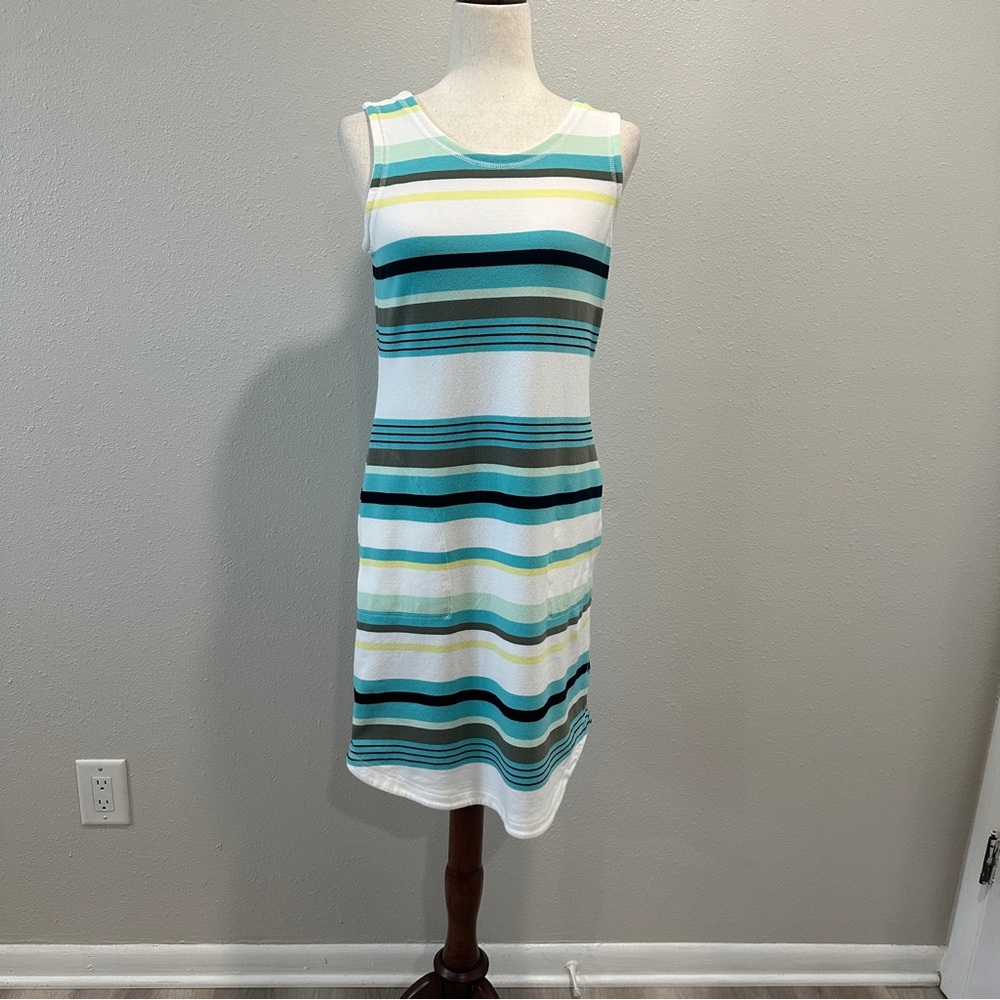 Talbots White and Green Sheath Dress Sleeveless Crew Neck Mini